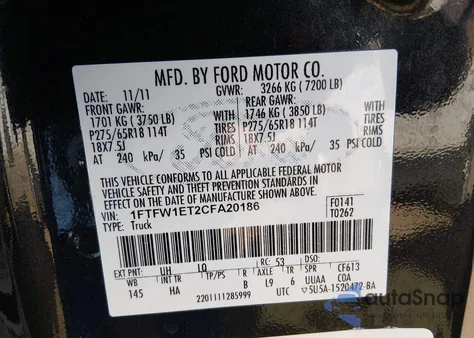2012 Ford F-150 Lariat z USA, uszkodzony, nr VIN 1FTFW1ET2CFA20186